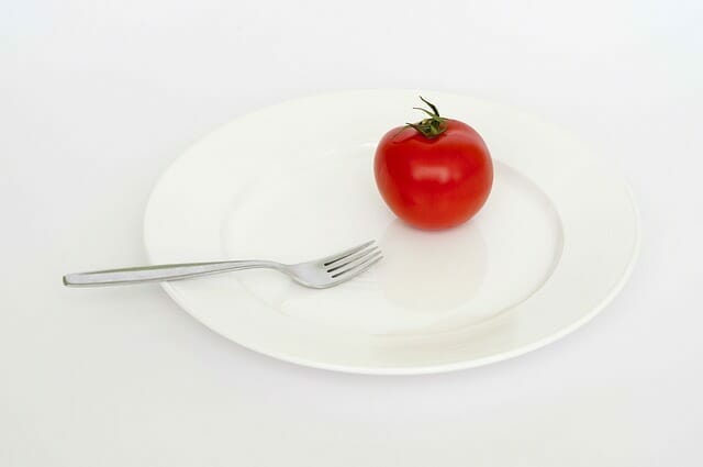你的盘子里有一个西红柿和一把叉子